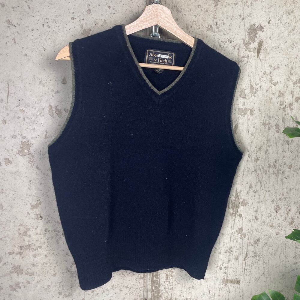 Abercrombie and Fitch Black Wool Sweater Vest Y2K Large
